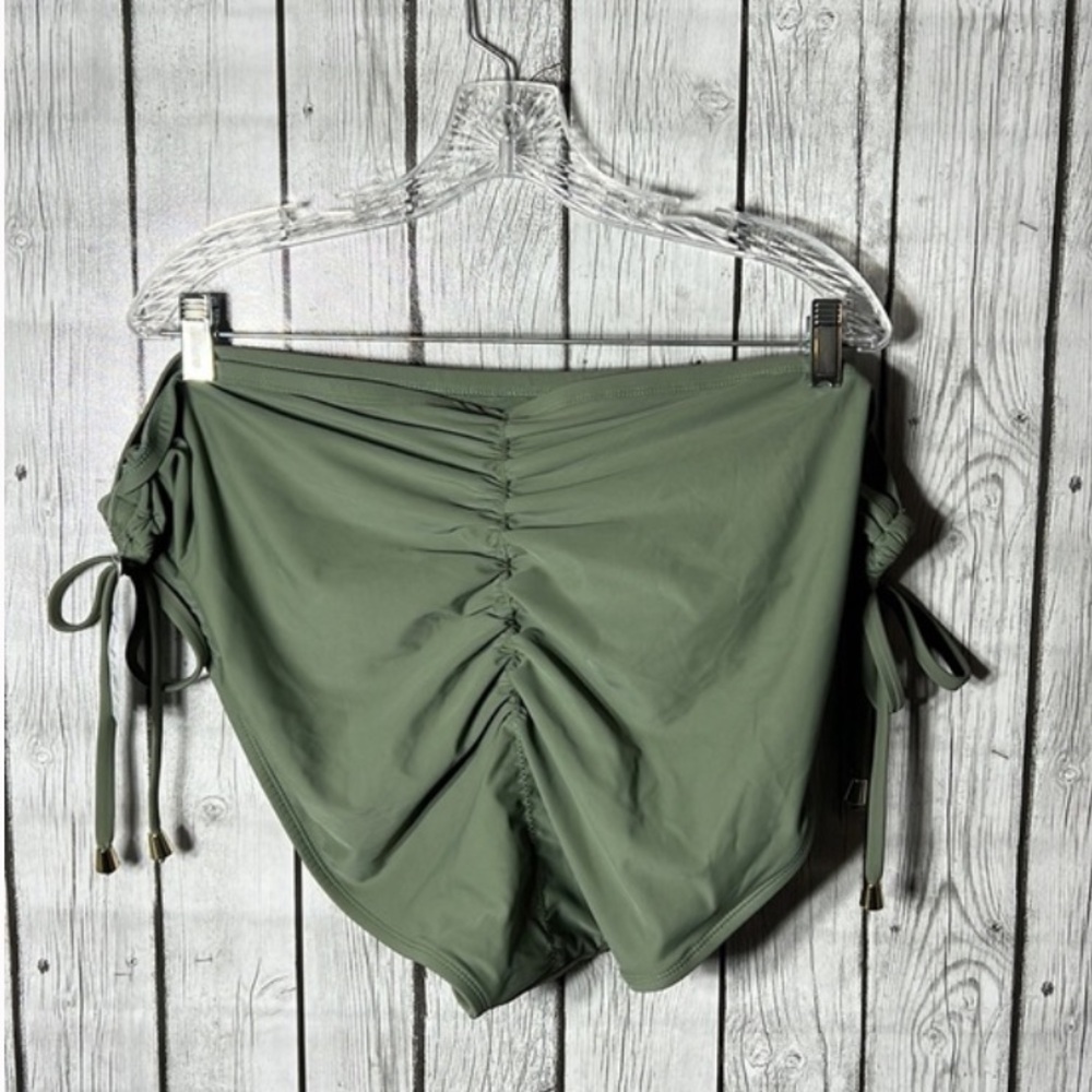 Time & true olive green ruched bikini bottom - Picture 2 of 5